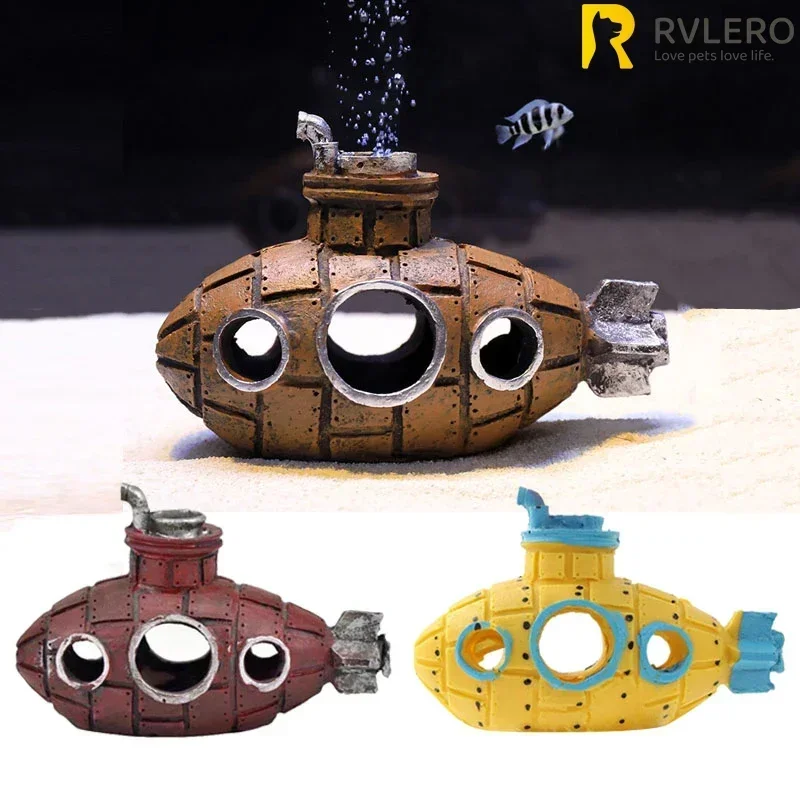 

Fish Tank Aquarium Decoration Submarine Vintage Resin Hollow Multi Hole Fish Shrimp Playhouse Fish Hiding Home Decor Supplies