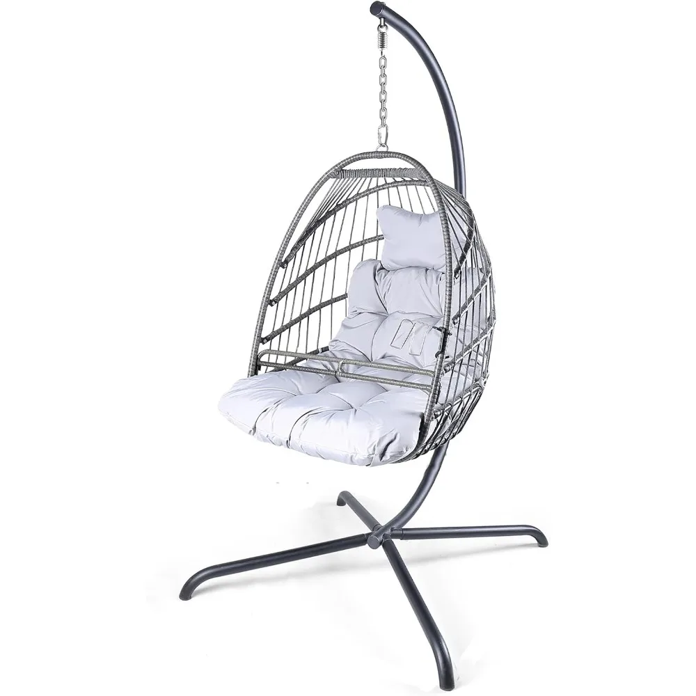 

Swing Egg Chair with Stand Indoor Outdoor Wicker Rattan Patio Basket Hanging Chair with Cushion and Pillow, Patio Wicker Folding
