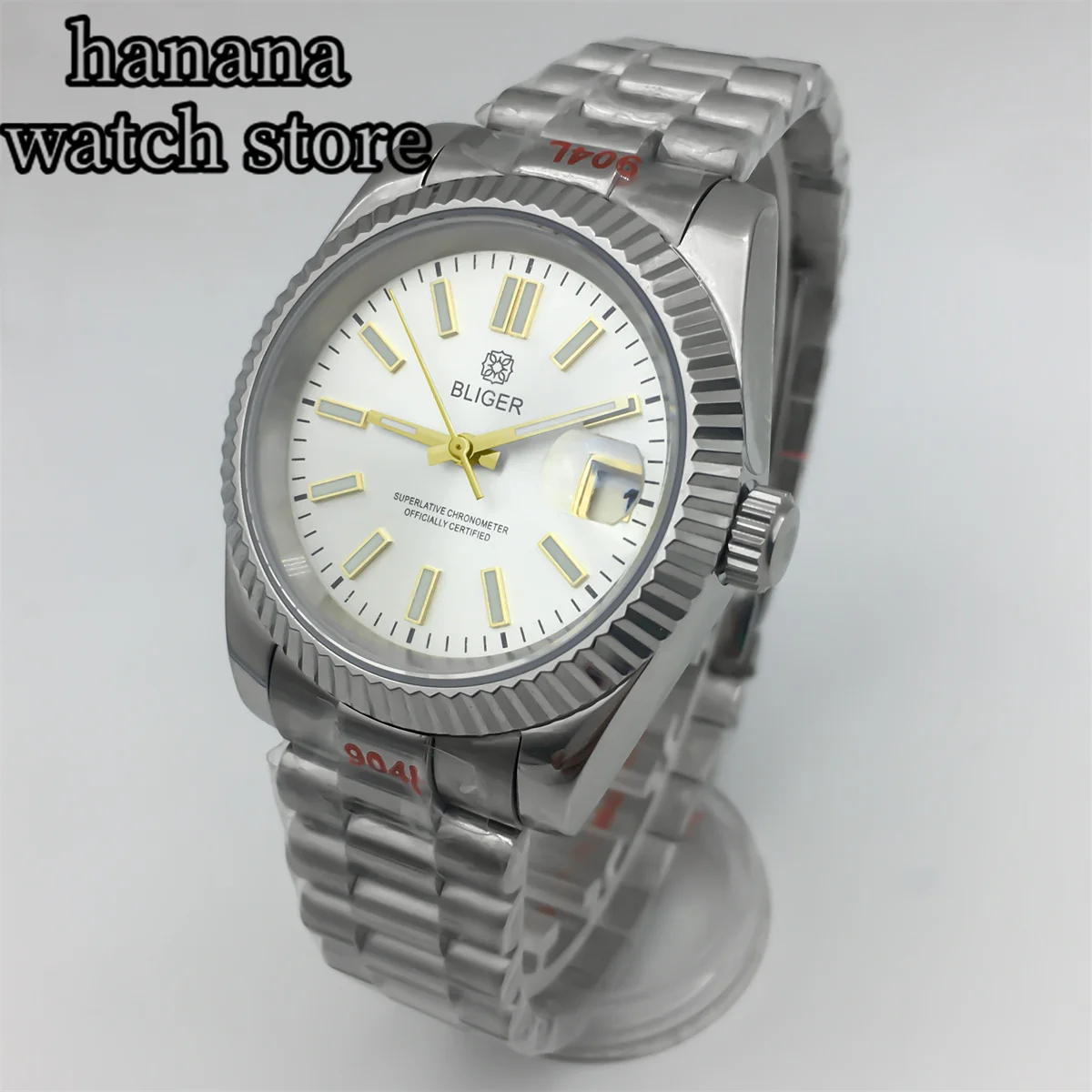 

BLIGER 36mm/39mm silver luminous dial NH35 Automatic movement Men's watch sapphire glass 316L stainless steel strap