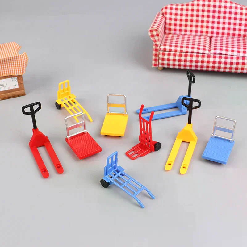 

3Pcs 1:12 Dollhouse Miniature Cart Trolley Stair Climbing Machine Mini Outdoor Cart Forklift Moving Tools Model Home Decor Toys