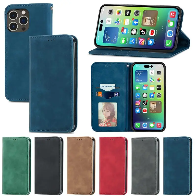 

Flip Case Wallet Phone Cover For iPhone 15 14 Plus 13 12 Mini 11 Pro XR X Xs Max 8 7 SE Magnetic Solid Color Leather Phone Case