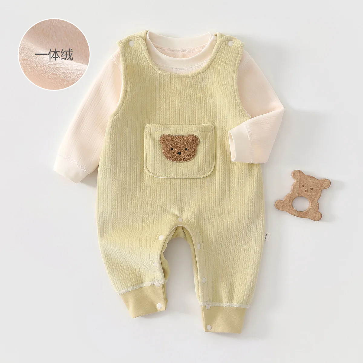 Somenie Autumn Winter Fleece Lined Shoulder Strap Baby Romper Thick Warm Outdoor Outfit for Newborn Infant