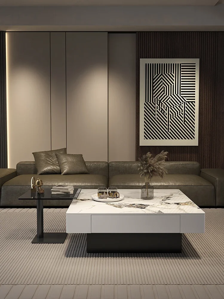 Square rock slab coffee table Modern simple living room Household Italian minimalist high-end square coffee table