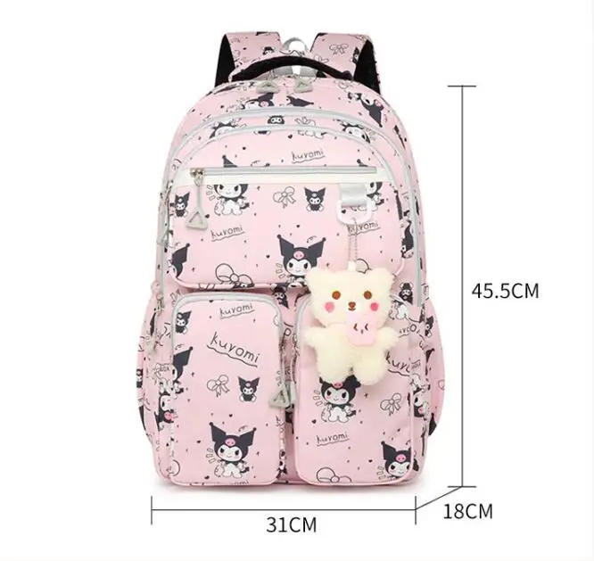 Kuromi Full-Width Printed Backpack, Girls Large-Capacity Backpack Travel Bag, Portable Outdoor Backpack Laptop Bag