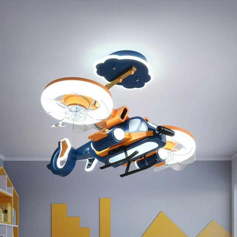 

Room Ceiling Fans With Lights Children's boy bedroom lighting net red creative aircraft model orange fighter full spectrum lamps