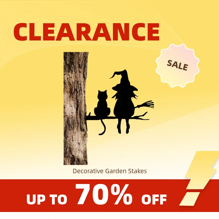 Clearance_1PC Iron Silhouette Cute Witch And Cat Garden Stake On The Branch Yard Art Decor, Tree Stump Plug-in, For Garden Lawn 