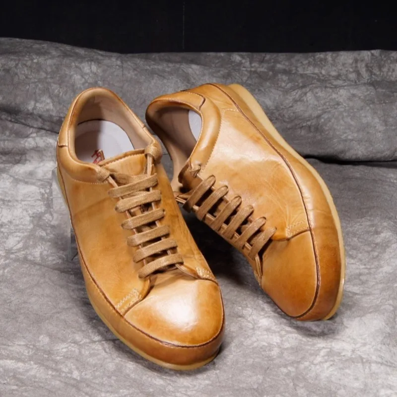Handmade Sports Shoes for Men Vegetable-tanned Cowhide Casual Board Shoes Lightweight Retro Comfortable Training Shoes