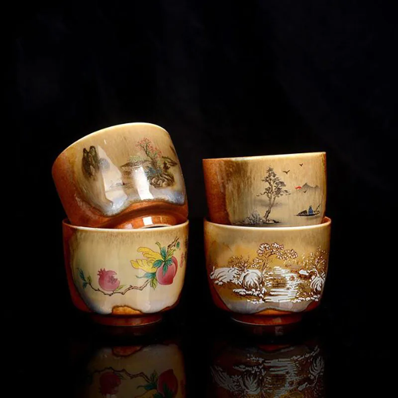 2 unids/set elemento chino taza de té pintada a mano porcelana tazón de té Kungfu taza maestra cocina accesorios para beber 60ml