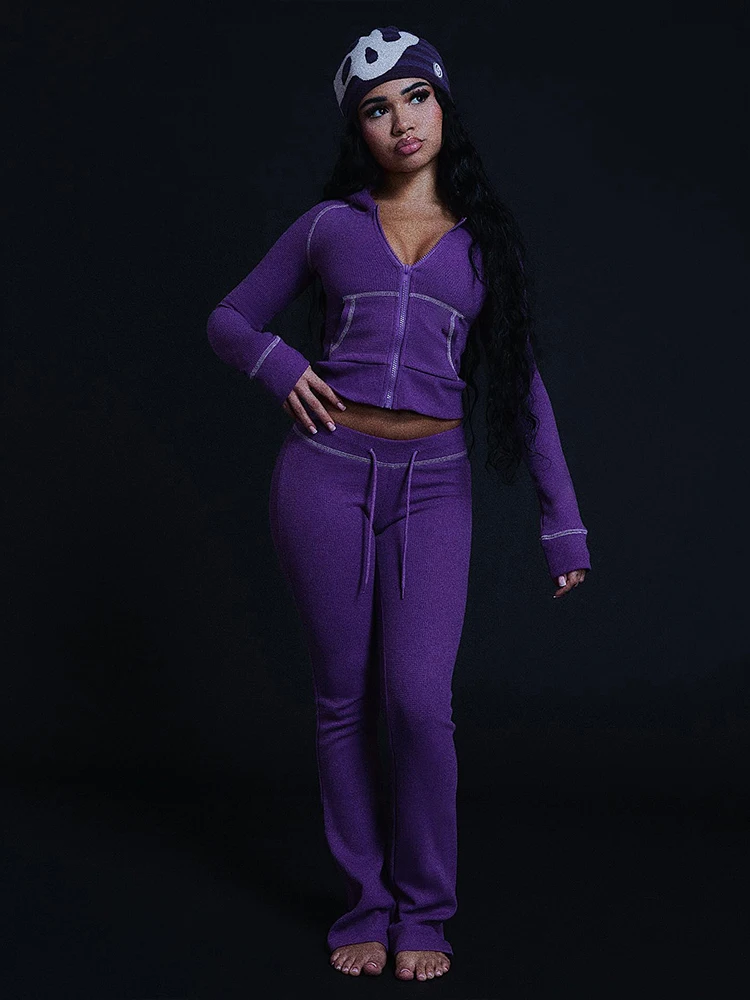 Kliou Casual Tracksuit 2 Piece Set Woman Zip Cardigan Full Sleeve Hooded Jacket+Drawstring Long Pants Daily Sporty Style Outfits