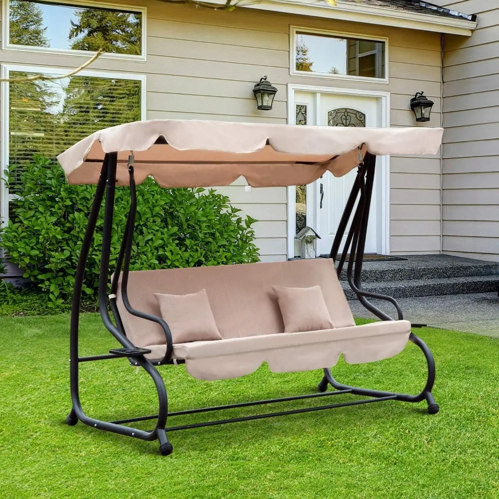 

Outdoors Swing Chairs, Outdoor Swing Glider with Adjustable Canopy, Removable Cushion and Pillows, Outdoors Garden Swing Chairs