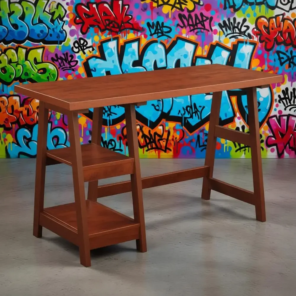 

47, письменный стол из вишневого дерева: универсальный для домашнего офиса, туалетного столика или гостиной с полками