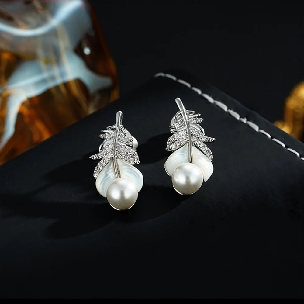 

Vintage fashion classic fresh water pearl feather series earrings earrings for women‘s girl party gift jewlry whosale