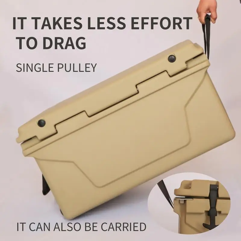 صندوق تبريد الثلج للتخييم باللون الكاكي 65QT لتخزين الصيد والبيرة في الهواء الطلق