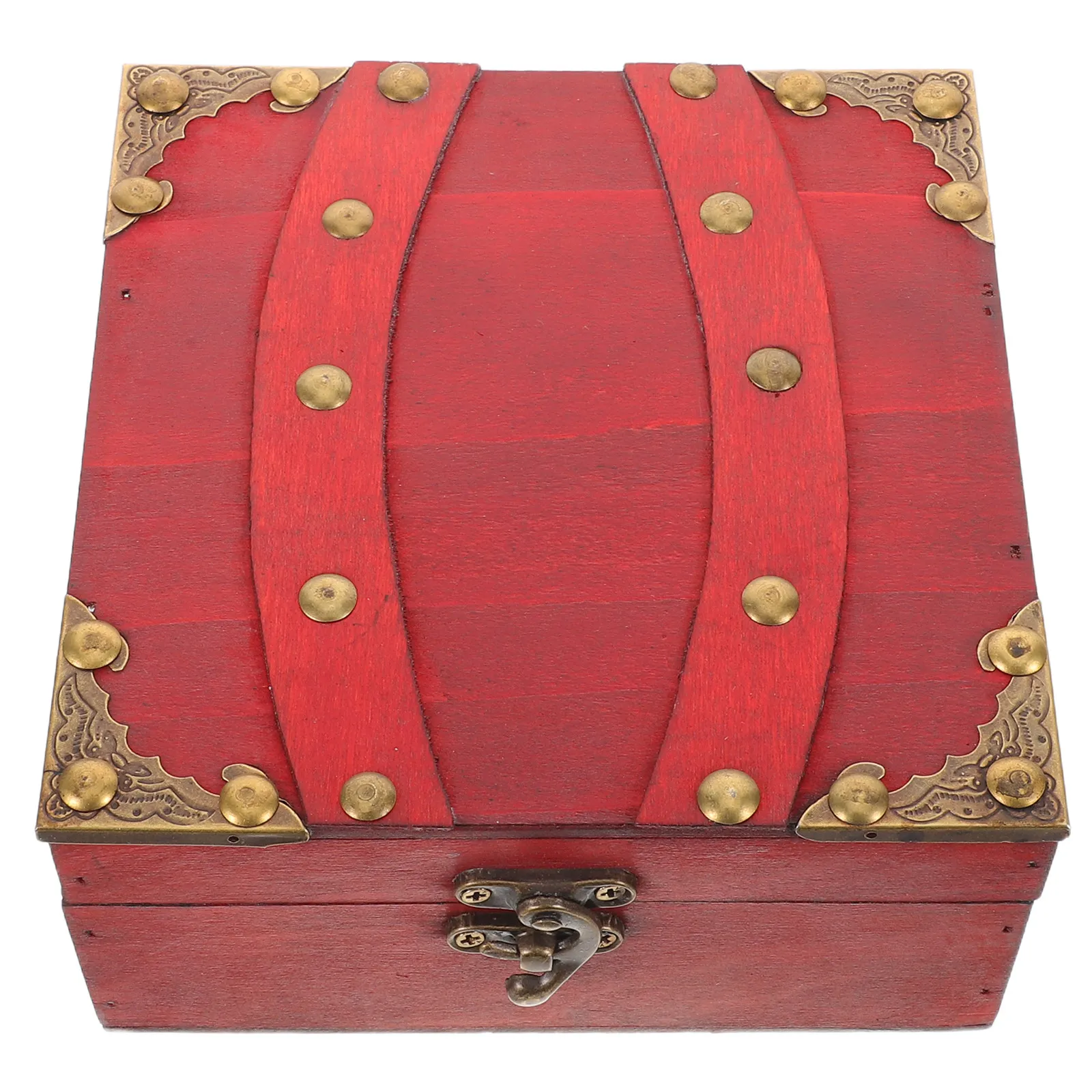 Cofre del Tesoro Decorativo de Madera Rojo Pequeño, Caja de Almacenamiento para Joyas, Recuerdos, Rompecabezas de Escape Room, Exhibición, Uso en Hogar u Oficina