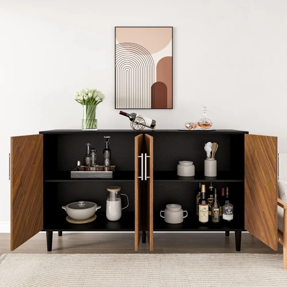 Mueble para cafetería con almacenamiento, aparador de 58 pulgadas con puertas y estantes ajustables, mueble de almacenamiento moderno para credenza y buffet