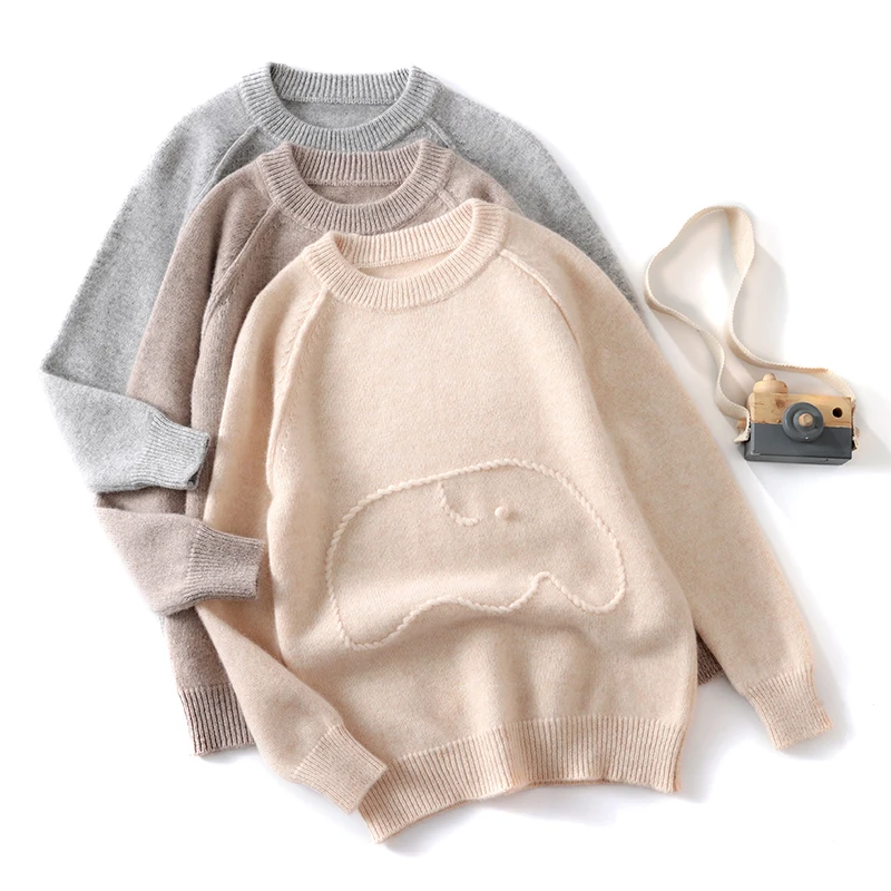 Children's Pure Wool Sweater O-Neck Pullover Basic Autumn Winter Thick Boys Girls 100% Wool  Knitwear Kids 3 Colors Clothing Top
