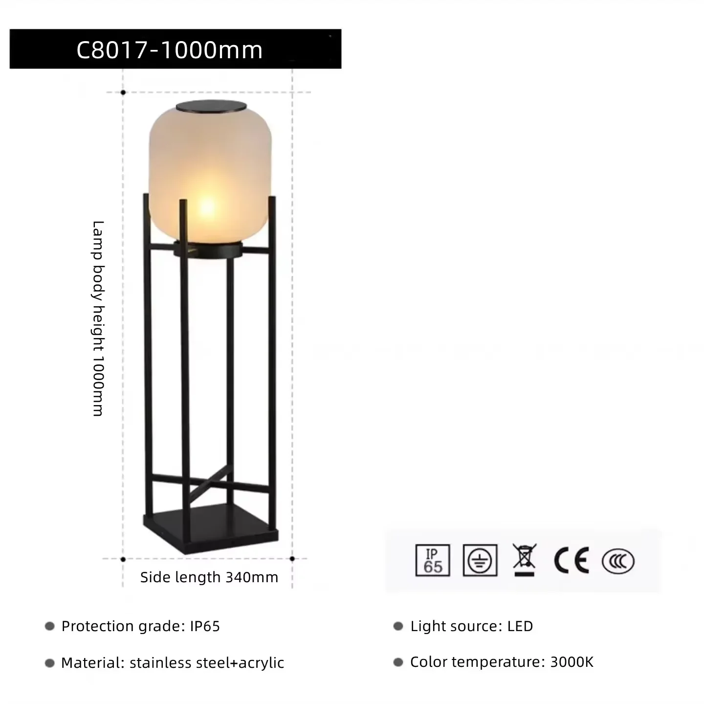 Outdoor waterdichte zonne-vloerlamp acryl lampenkap tuin staande lamp balkon terras binnenplaats park IP65 vloerverlichting