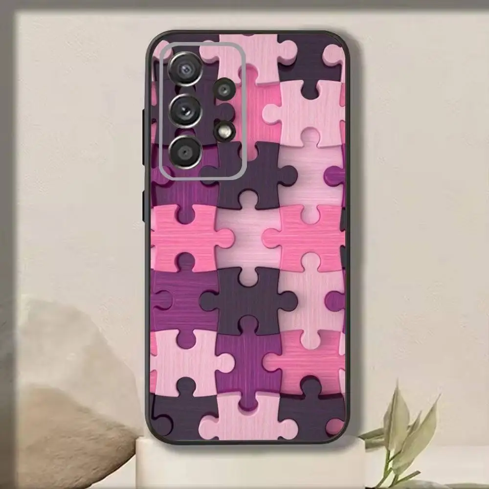 P-Puzzle P-Pattern  Phone Case For Samsung S25,S24,S21,S22,S23,S30,Ultra,S20,Plus,Fe,Note,10,9,5G Black Cover