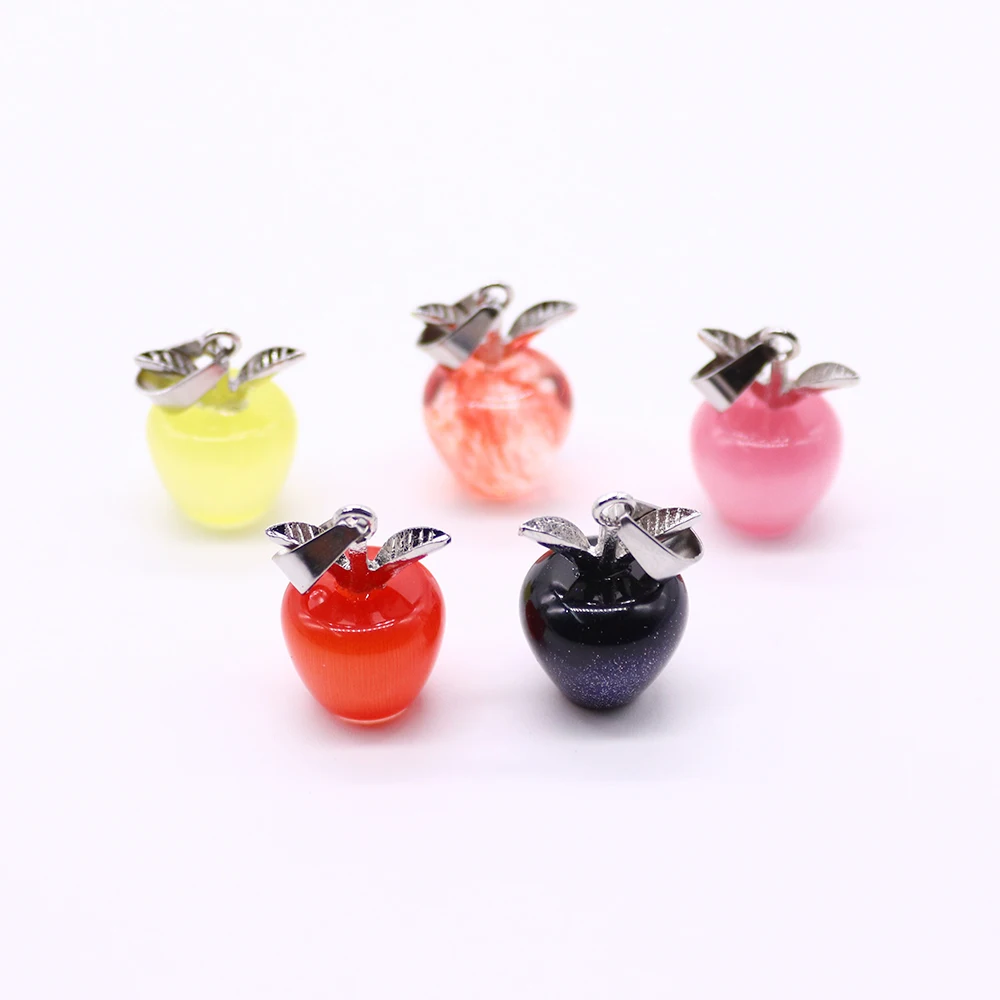 4pcs Natural Stone Apple Pendant Woman Fashion Jewelry Hand Carved Agate Crystal Quartz Pendants for DIY Necklace Accessories