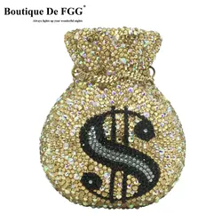 Boutique De FGG Novelty Designer MInaudiere Handbags Women Gold Money Pouch Bag Crystal Clutch Purses Party Cocktail Diamond Bag