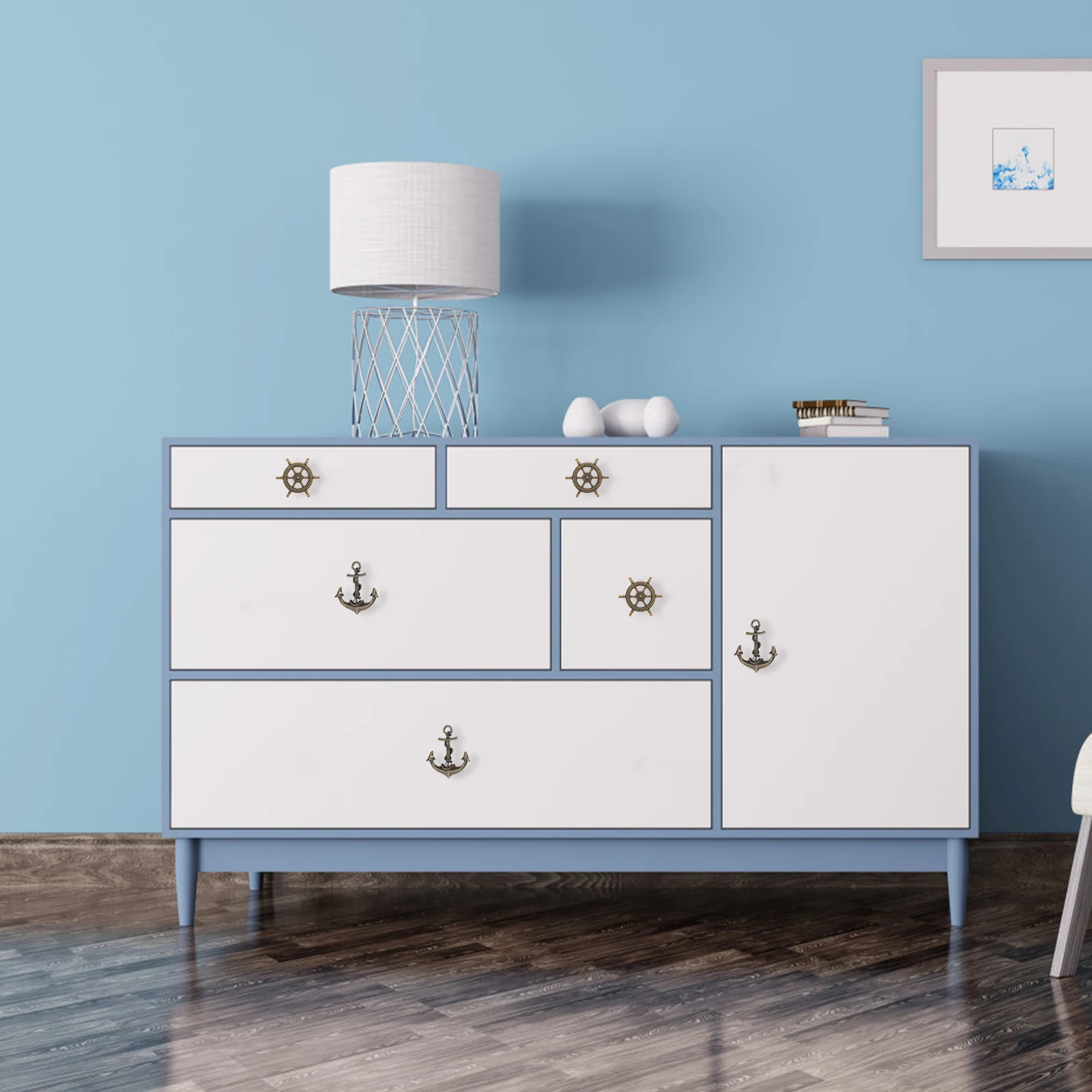 

4Pcs Vintage Ship Wheel Anchor Drawer Handles Retro Cabinet Pulls Decorative Furniture Knobs Wardrobe Closet Hand Pull