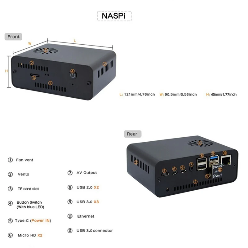 Naspi Kit+Metal Case+X823 Expansion Board+X-C1 Board+PWM Fan For Raspberry Pie SATA HDD/SSD Hard Disk NAS Storage Server