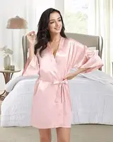 RB030 Sexy Large Size Sexy Satin Night Robe Lace Bathrobe Perfect Wedding Bride Bridesmaid Robes Dressing Gown For Women - Image 5