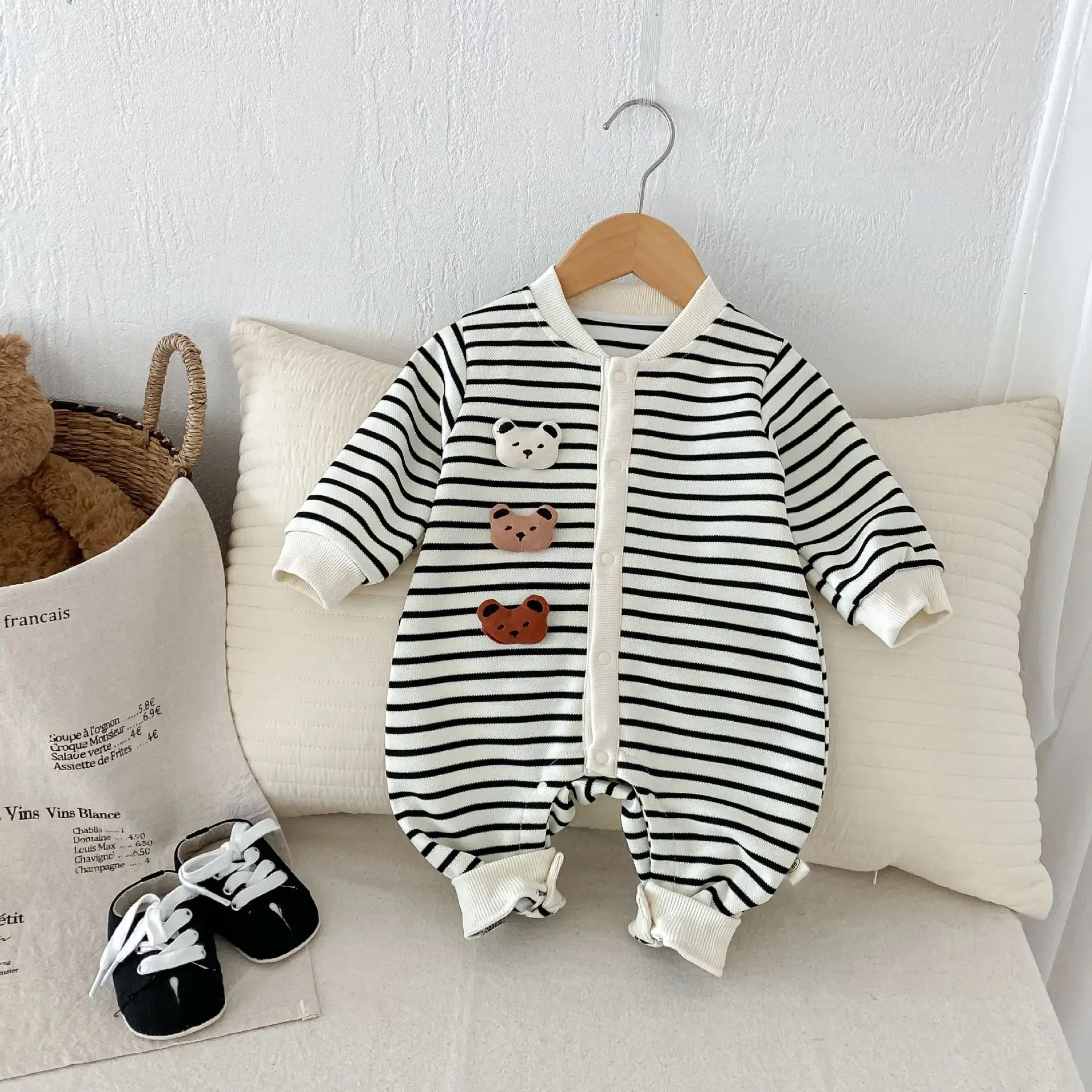 

Baby Romper 0-2 Years Old Autumn Korean Children's Clothing Striped Baby Super Cute Bear Infant Wear baby clothes