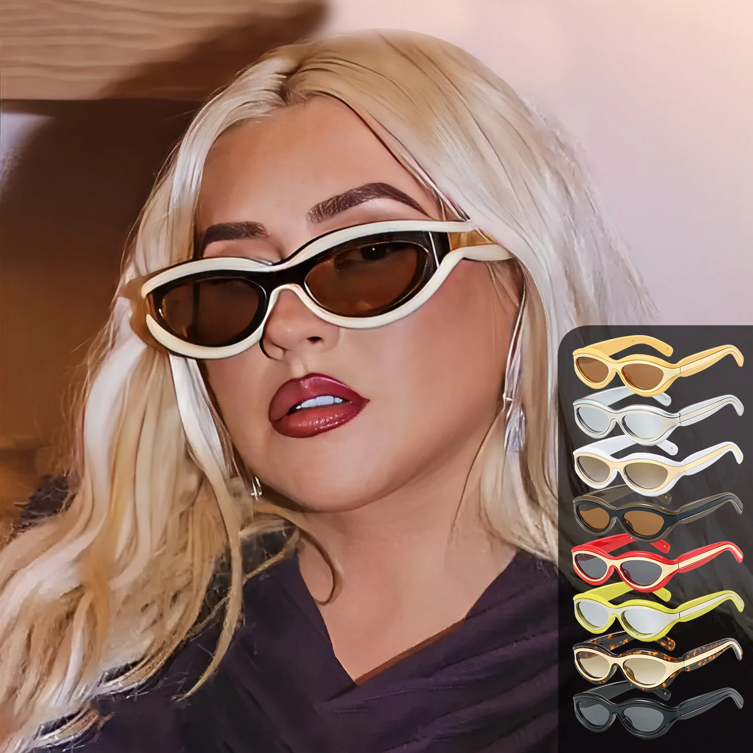 Cat-Eye-Sonnenbrille mit kleinem Rahmen, vielseitige Y2K-Sonnenbrille, avantgardistische UV-beständige Sonnenbrille, elliptische Schutzbrille