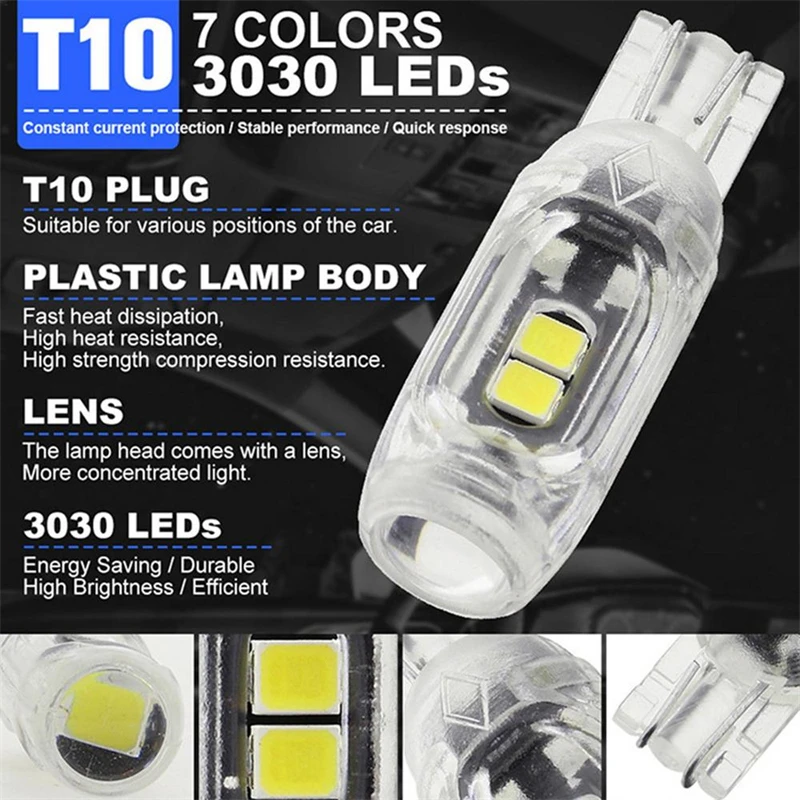 2/4/10 PCS T10 W5W LED Bulb CANBUS 12V 2835-5SMD 6500K White Car Interior Dome Trunk License Plate Courtesy Light clearance lamp