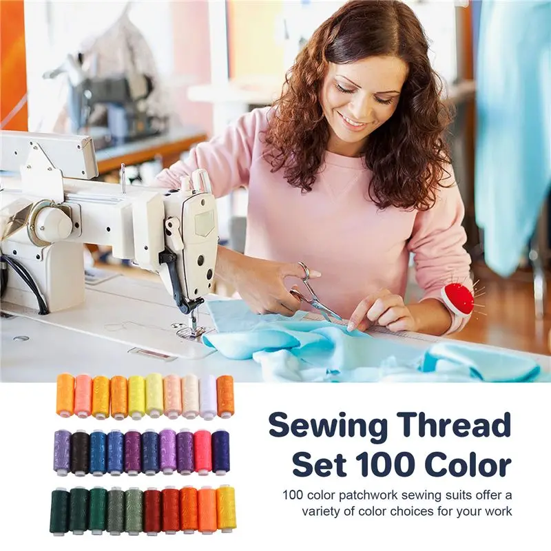 A74E-Sewing Thread Set 100 Colour 250Yd Each Spool Polyester Thread Kit For Hand Or Machine Sewing