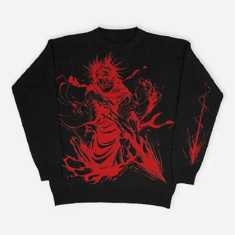 Jujutsu Kaisen Hip-hop Street Gothic Wool Retro Pullover Sweater Knitted Men\'s Women\'s Harajuku Style Spring