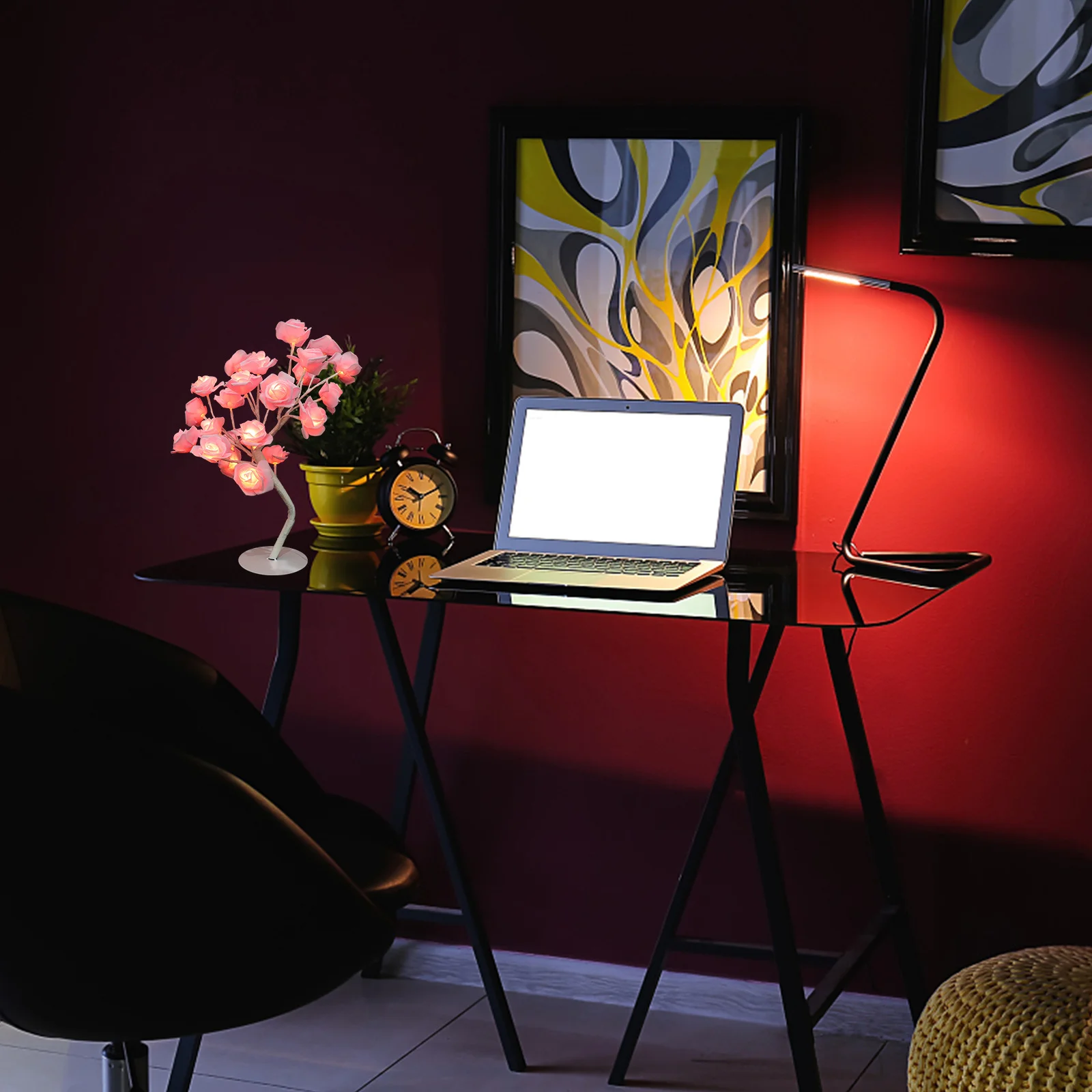 

Rose Tree Desktop Light Decor Rose Flower For Bedroom Home Hotel Decor Night Light Table Lamp Tabletop Decorative Lamp