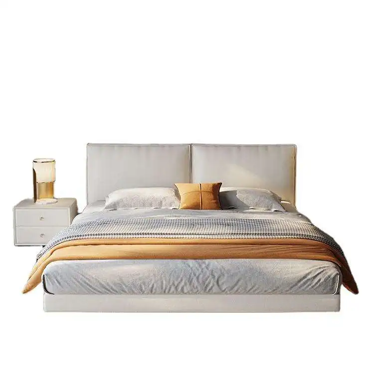 

#High Quality Modern Led Lights Leather Upholstered Soft Bed Headboard Pine Wood Frame Luxury Design Queen/King Size pace Saving