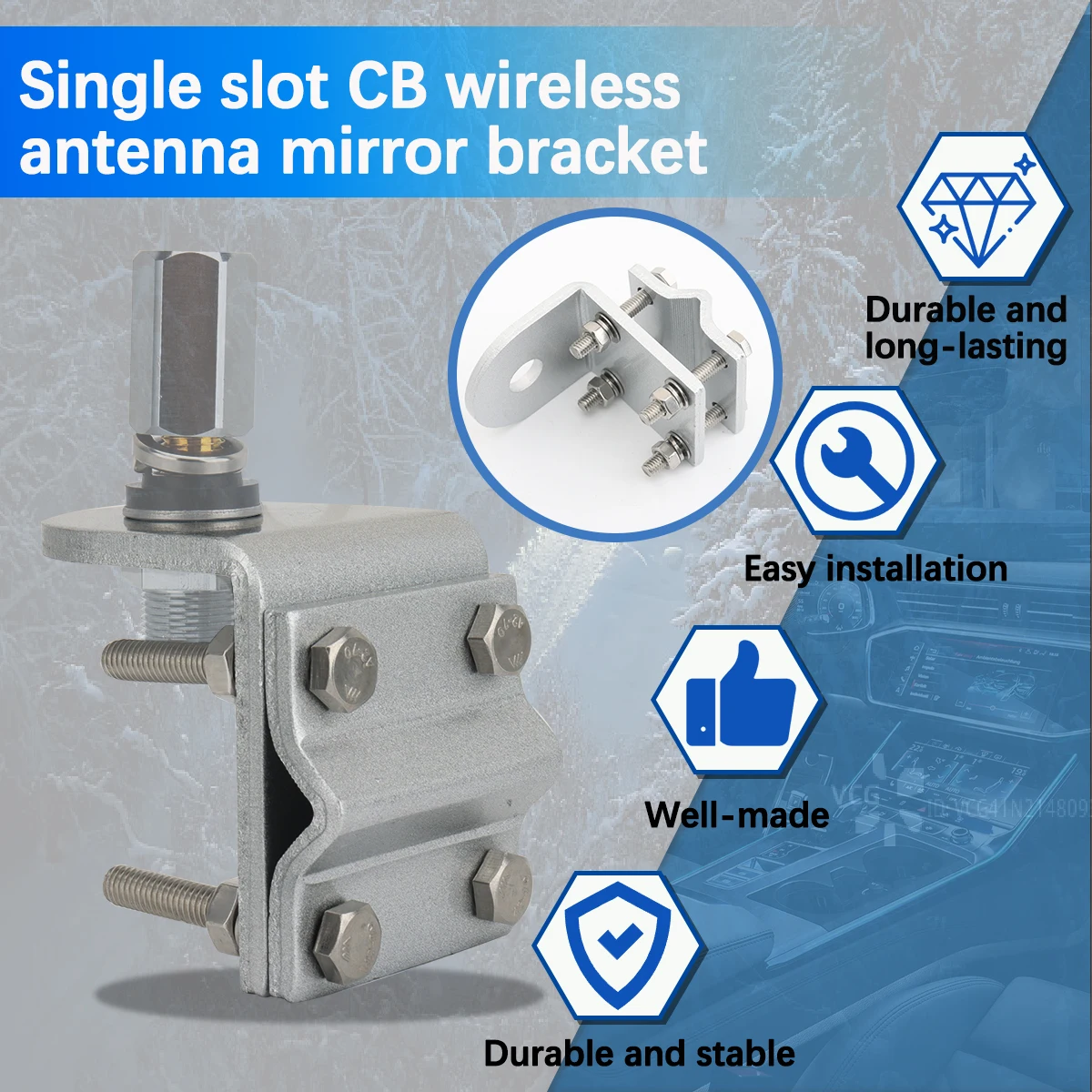 Single slot CB Antenna Mirror Bracket Aluminum Corrosion-Resistant Outdoor Car Antenna installation