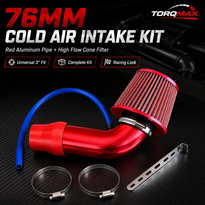

76mm Universal Cold Air Intake Kit – High Flow Aluminum Tube + Mushroom Cone Filter Air Intake System for Car SUV Racing Mods