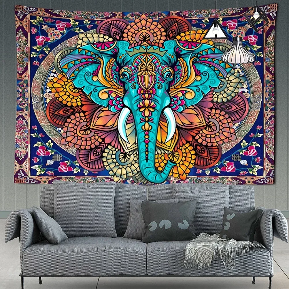 India Mandala Tapestry Elephant Buddha Aesthetic Wall Hanging Print Boho Decor Vintage ation Psychedelic Home  Room