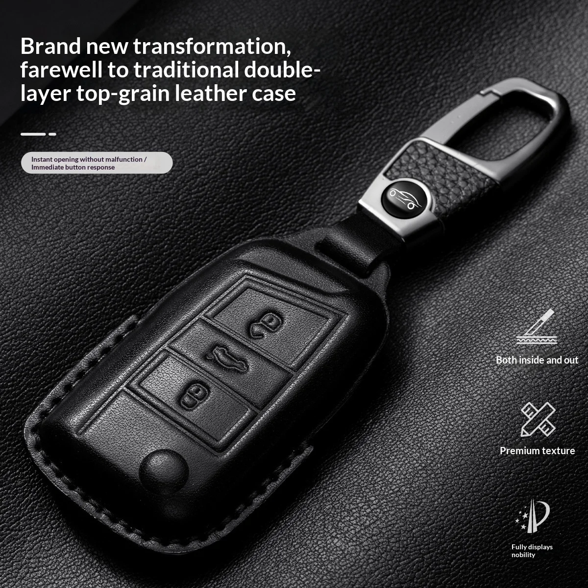 For VW Lavida Sagitar Magotan Passat Tiguan L Tayron Tharu Bora T Roc Leather Key Fob Cover With Keyring car keychain