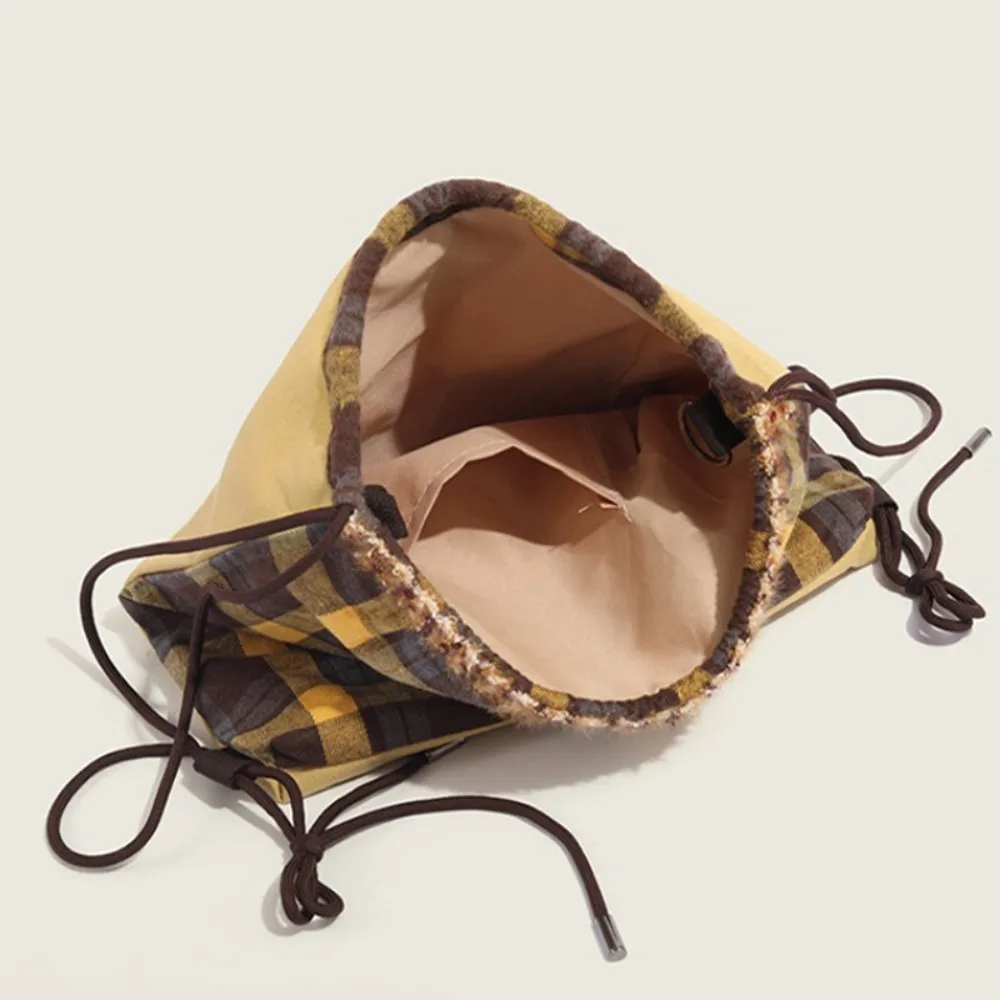 Multi-style Cartoon Sausage Dog Backpack Retro Checkered Drawstring Bag Cute Double-sided Crossbody Shoulder Bag