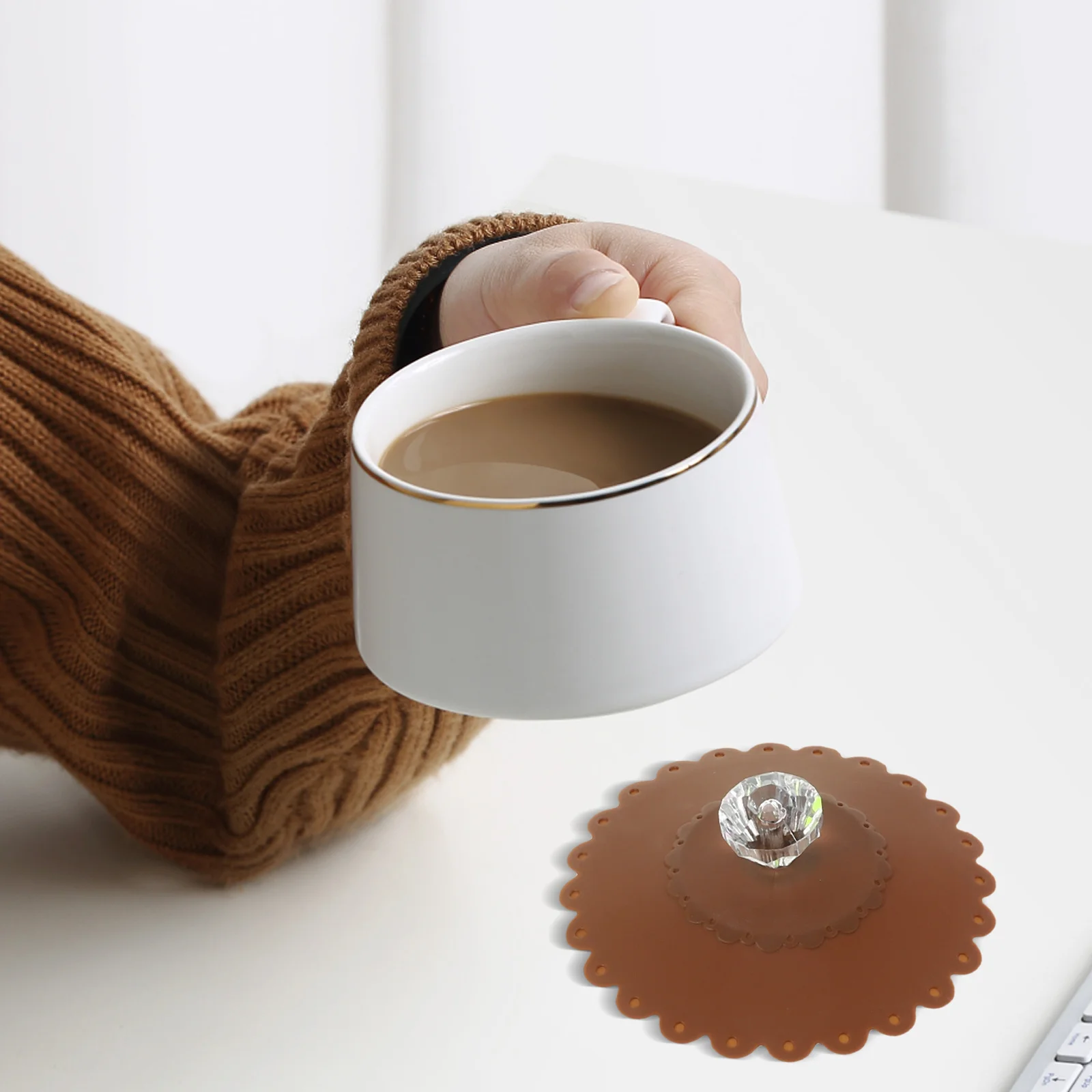 

6Pcs 10.5cm Diamond Flower Silicone Cup Lids Dust-Proof Bright Color Drink Covers Random Office Use