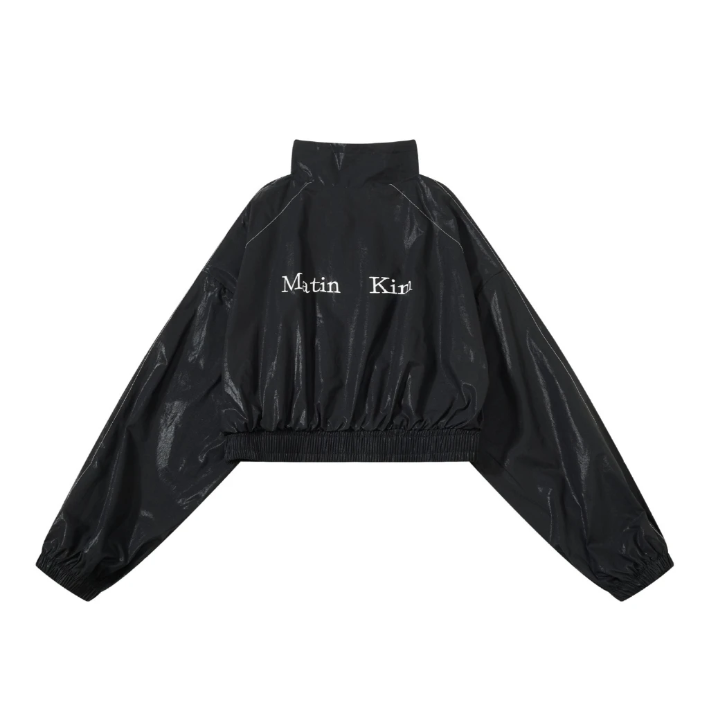MATIN KIM Women Cropped Windbreaker Jacket Stand Collar Lightweight Loose Fit Casual Streetwear Spring Autumn Outdoor Travel Top