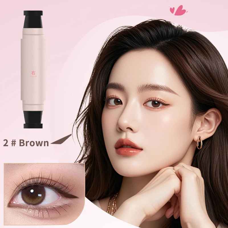 Geïntegreerde zwartbruine Dual-Tip DIY Eyeliner Wing-stencil Waterdichte vloeibare pen Langdurige sneldrogende roteer-eyeliner-stempel