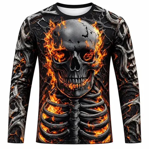 Halloween Skull 3D Full Print Long Sleeved TShirt with O-Neck Top Winter Horror Skull Pattern Hoodie Costume for Actors and Part