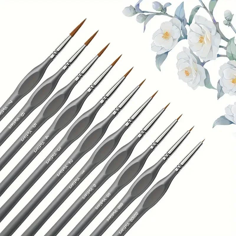 11pcs Premium Miniature Detail Paint Brush Set With Natural  Triangle Rod For Watercolor Oil Craft Models Line Drawing Great