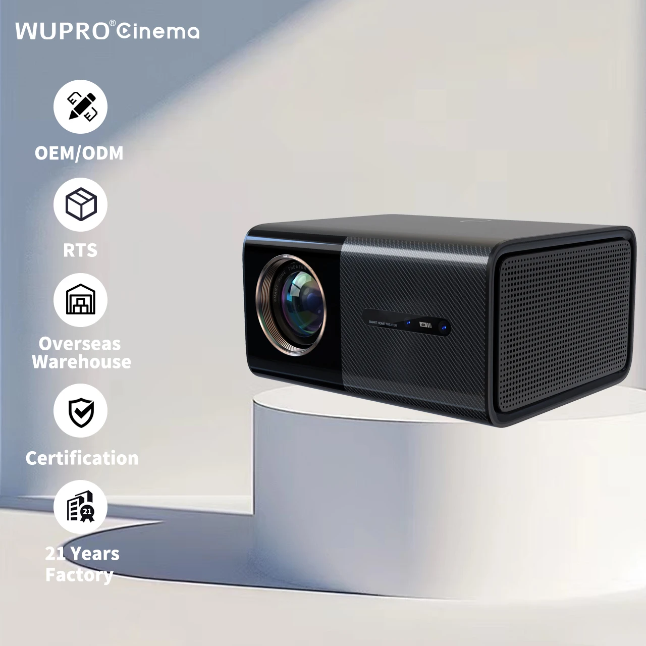 

OEM/ODM Wupro K-W135A Smart Android 12 Портативный видеопроектор 4K UHD 500ANSI люмен 4 + 16 ГБ Wi-Fi6 BT5.0 Проектор для домашнего кинотеатра