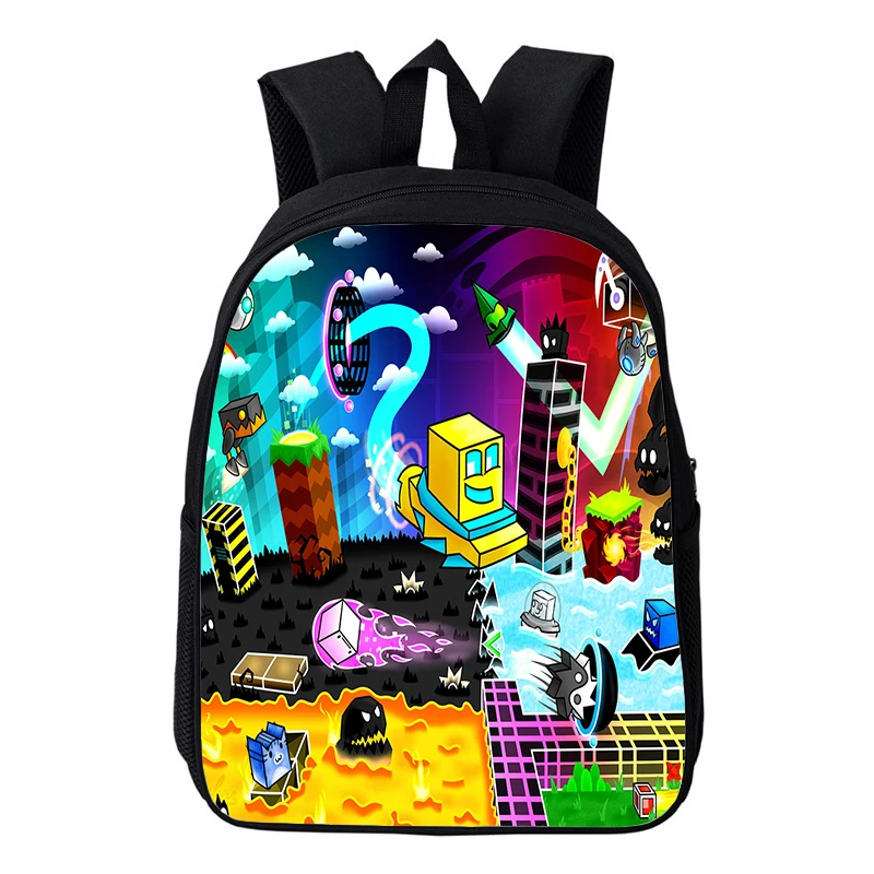 Mochila impermeável para crianças, Angry Geometry Dash Print, Mochilas escolares leves para meninos e meninas, Saco de jardim de infância