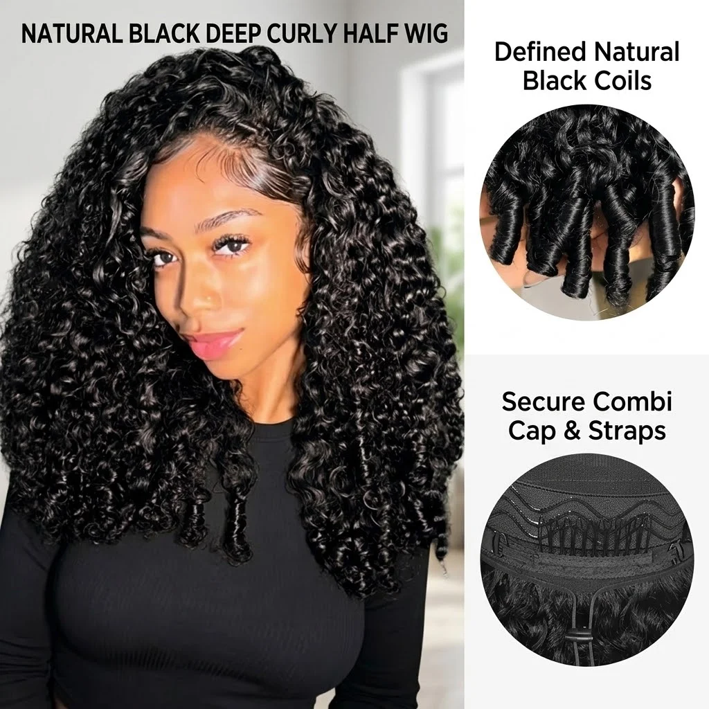 28inch Burmese Curly Human Hair Headband Wig 3 IN 1 Multifunctional Glueless Half Wig Drawstring Seamless Flip Over Clip Ins Daily Styling Hair