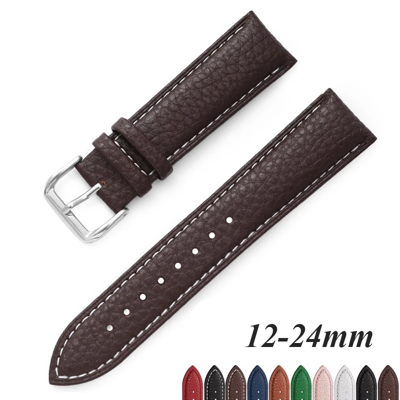 Zacht lederen horlogeband armband 12mm 14mm 16mm 18mm 19mm 20mm 21mm 22mm vervanging polsbanden horlogebanden Litchi patroon riem - afbeelding 2