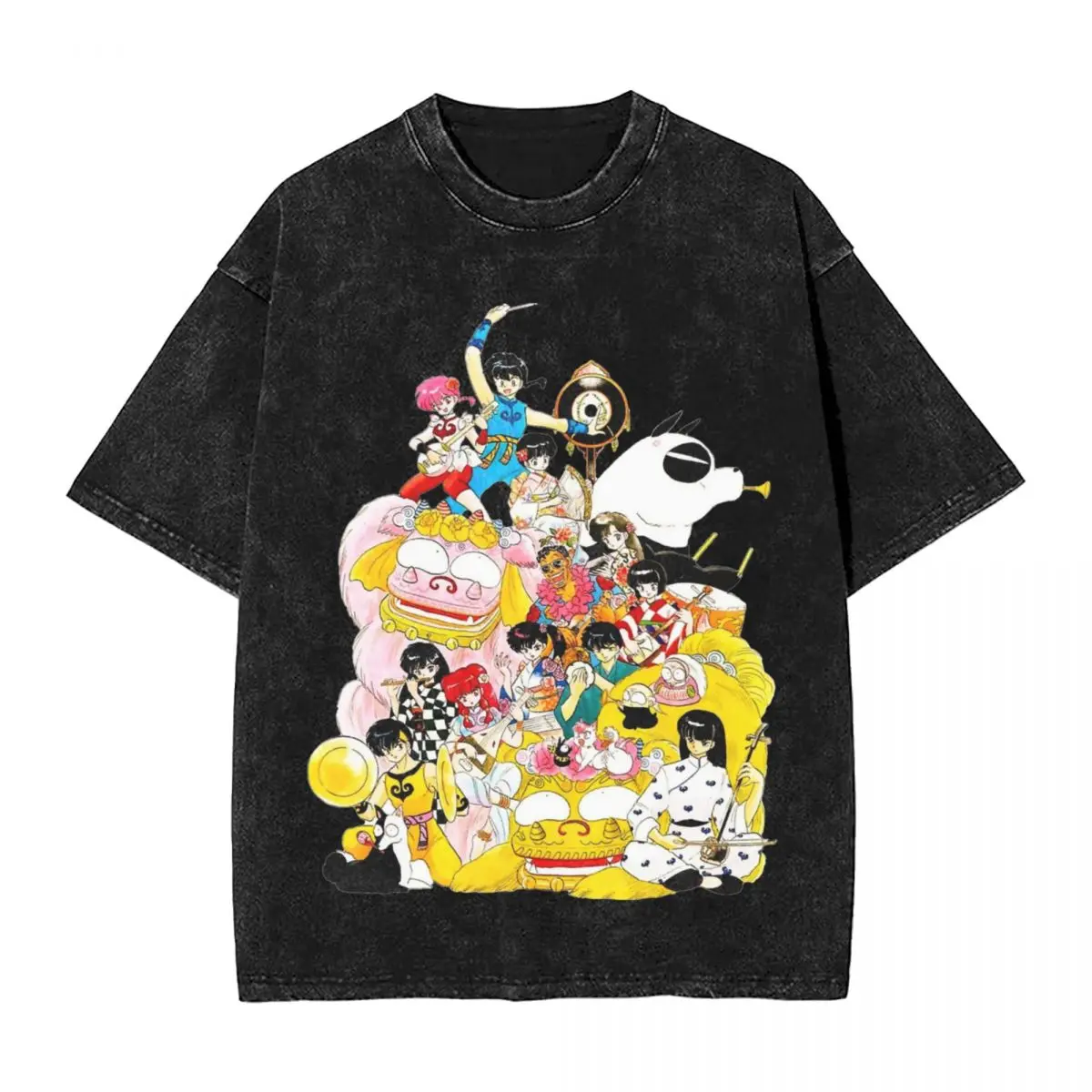 Japanese Comedy Anime T Shirts Washed Short Sleeve Oversize T-Shirts Ranma 1/2 for Men Women Tops Streetwear Printed Tops Tees