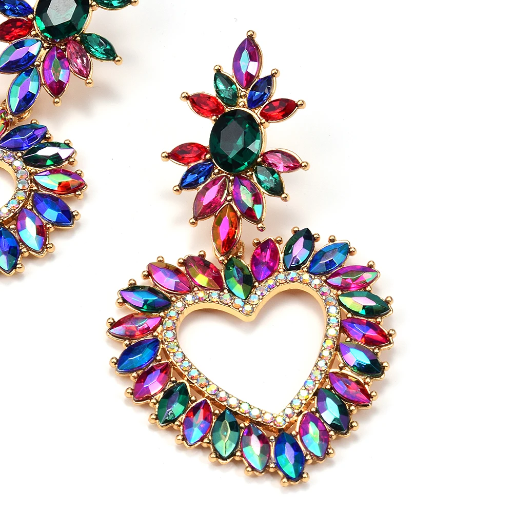 New Arrival Love Heart Pendant Earring Exaggerated High Quality Multicolored Rhinestone Drop Earrings Jewelry For Women image 5